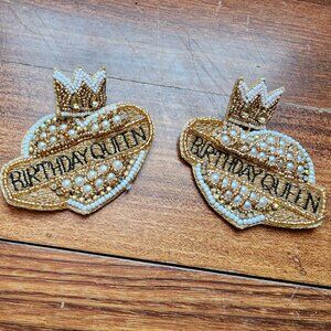 Claire's Birthday Queen Beaded Embroidered Earrings